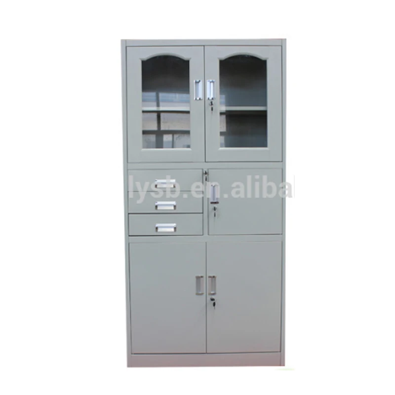 
KD steel office furniture glass door file cabinet with safe inside 
