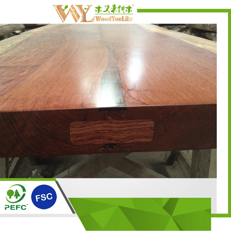 
Best Selling Economic Bubinga Slab Table Solid Redwood Desk 