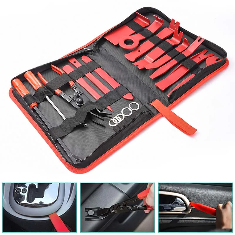 19pcs Car Rivet Upholstery Trim Removal Kit Nylon for Panel Dash Audio Radio  Removal Installer and Repair Pry Tool Kits