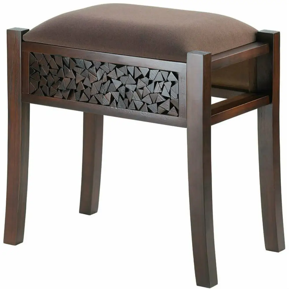 Classic American Style Nice Brown or Chocolate Color Carved Foot Rectangular Vanity Stool