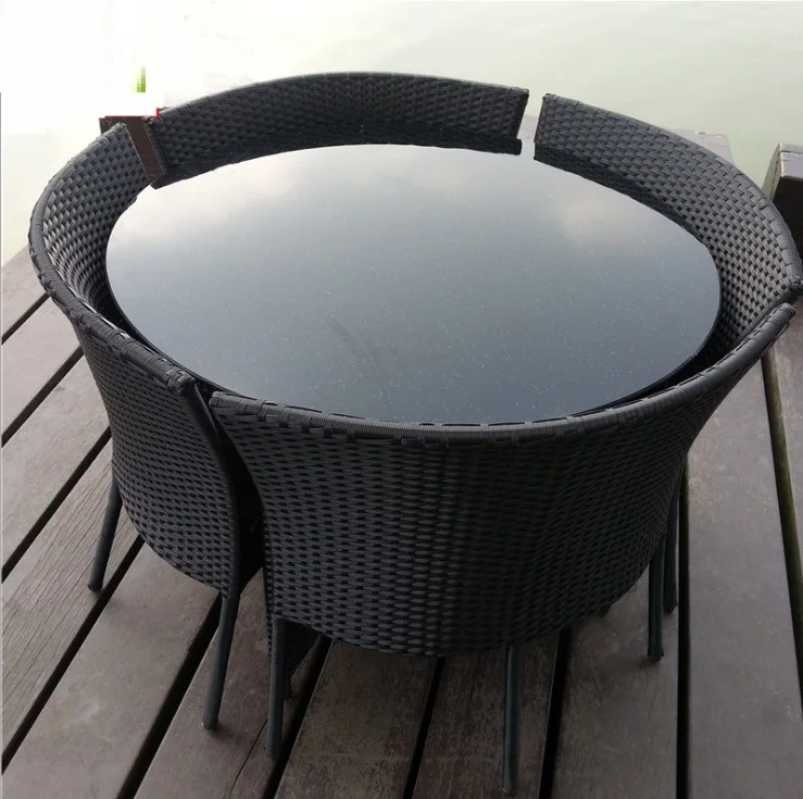 Patio Furniture Outdoor Wicker Rattan Dining Set Cushioned Seat Garden Sectional Conversation Sofa with Glass Top Coffee Table