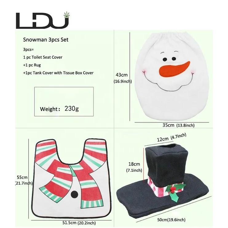Hot Selling 3Pcs/Set Snowman Toilet Seat Cover Bathroom Christmas Decorations