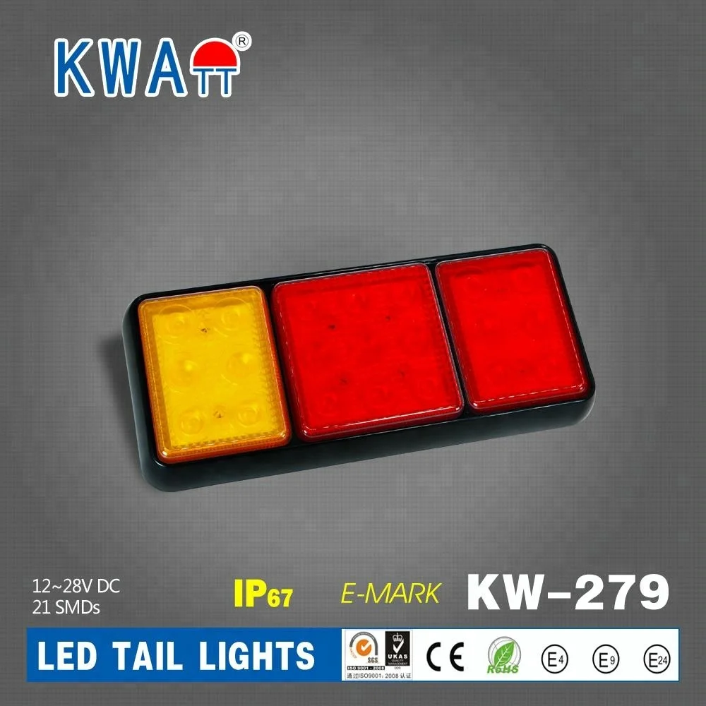 
Factory High Quality SMDs12-24V Rectangle Vehicle stop turn rear TAIL Lights for Truck trailer marine With E-Mark 