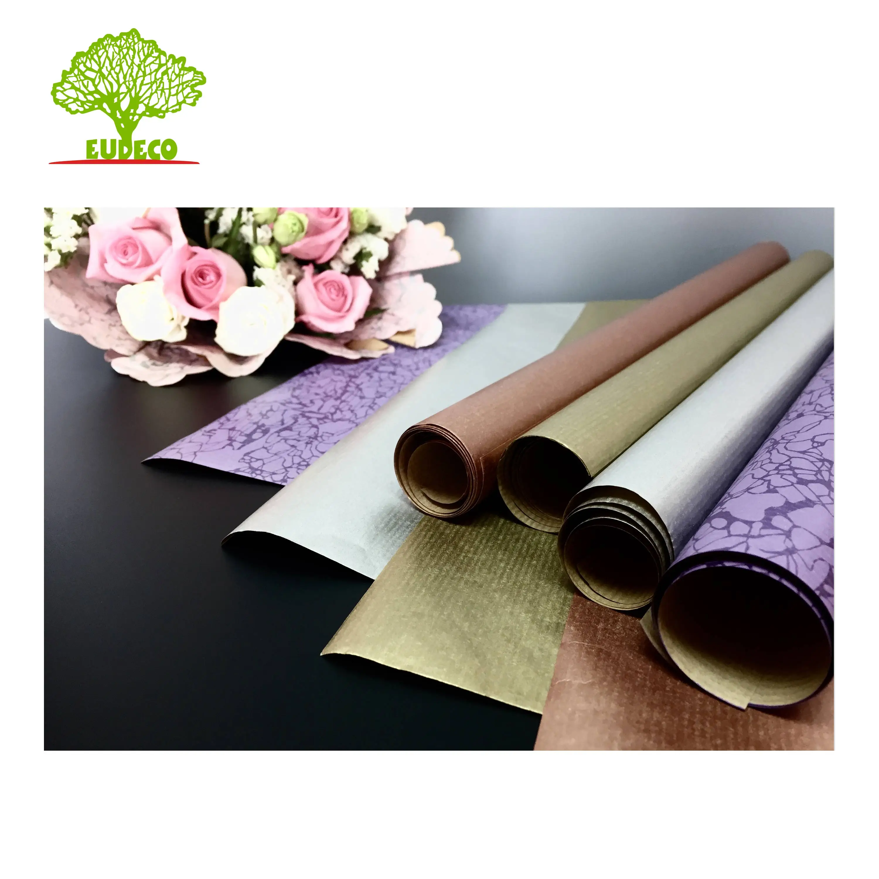 
100% Recycled 40 / 50 / 70 Brown Gsm Kraft Paper Roll For Gift Wrapping And Flower Packaging 