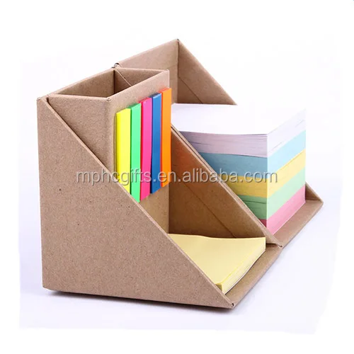 
Custom Printed Promotional Foldable Square Cube Kraft Paper Sticky Note Memo Pad Box with Pen holder 