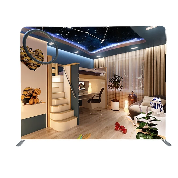 custom standard portable tension fabric aluminum tubes frame stand trade show collapsible backdrop with custom logo