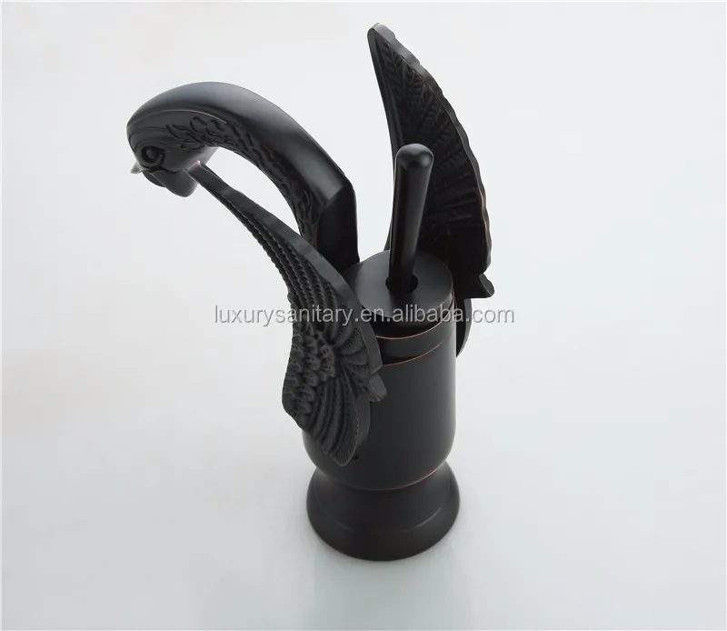 brass oil rubbed bronze black color classic Artistic swan animal basin faucet tap mixer
