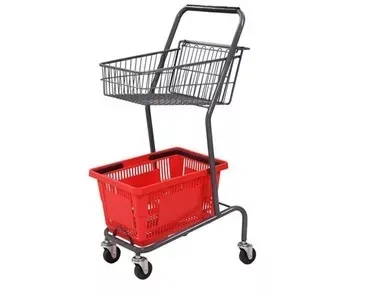 
Double Layer 2 Tiers Basket Shopping Trolley Cart for Supermarket with Handle Push 