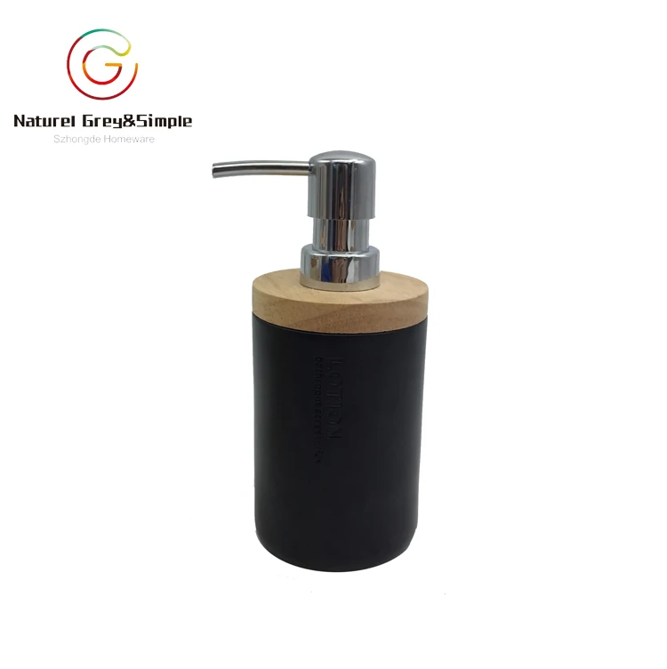Polyresin Black Ceramic Look Tumbler Wooden Look Liquid Soap Dispenser