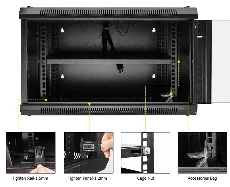 Настенная стойка со стеклянной дверью серверная 15u для серверной стойки
