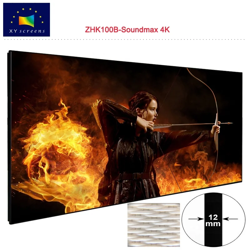 Thin Bezel Frame Projection Projector Screen  with 4K Woven Acoustically Sound Transparent Fabric for 3D Full HD Home Theater