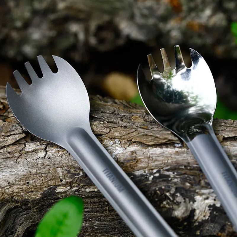 Titanium Long Outdoor Handle Spork with Ultralight Waterproof Bag