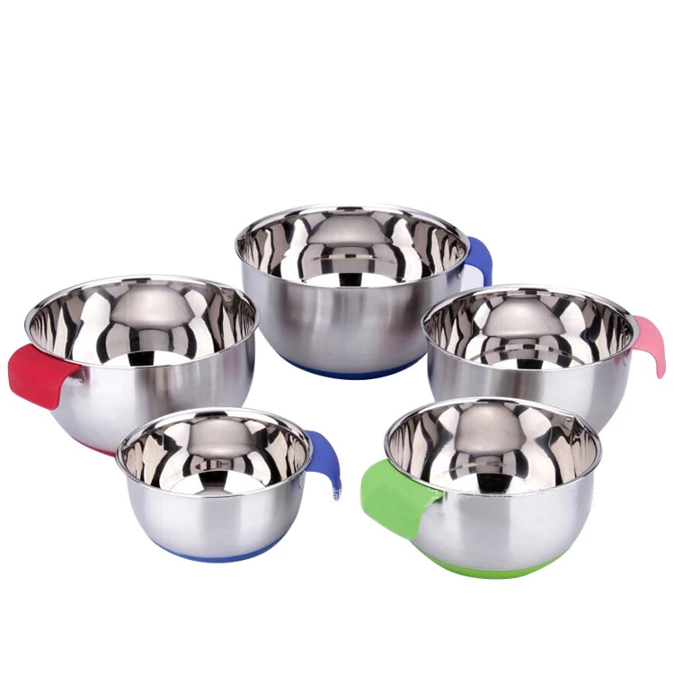 
 Оптовая продажа, кухонные металлические плотные глубокие салатные чаши, набор нескользящих персонализированных мисок из нержавеющей стали  
