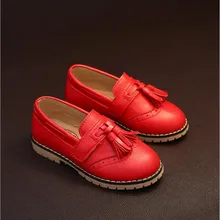 Spring 2016 Free Shipping British Style Boys Girls PU Leather Moccasins Fashion Tassels Kids Causal Shoes