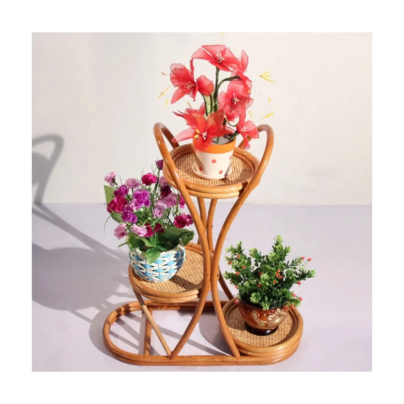 High Quality Rattan Wooden Plant Stand Indoor Furniture Flower Pot Stand