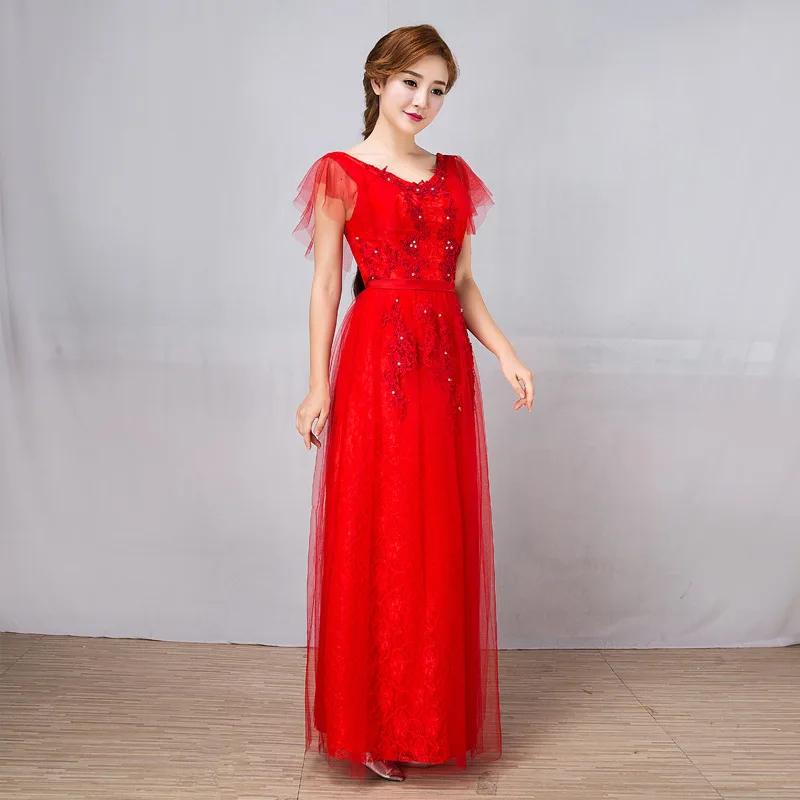 
Q033 Slim Sleeves Hot Red Elegant Lce Mother of Bride Dress 