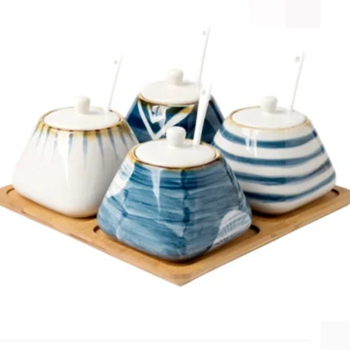 Japanese Style Ceramic Household Kitchenware spice jar Seasoning Pot Set