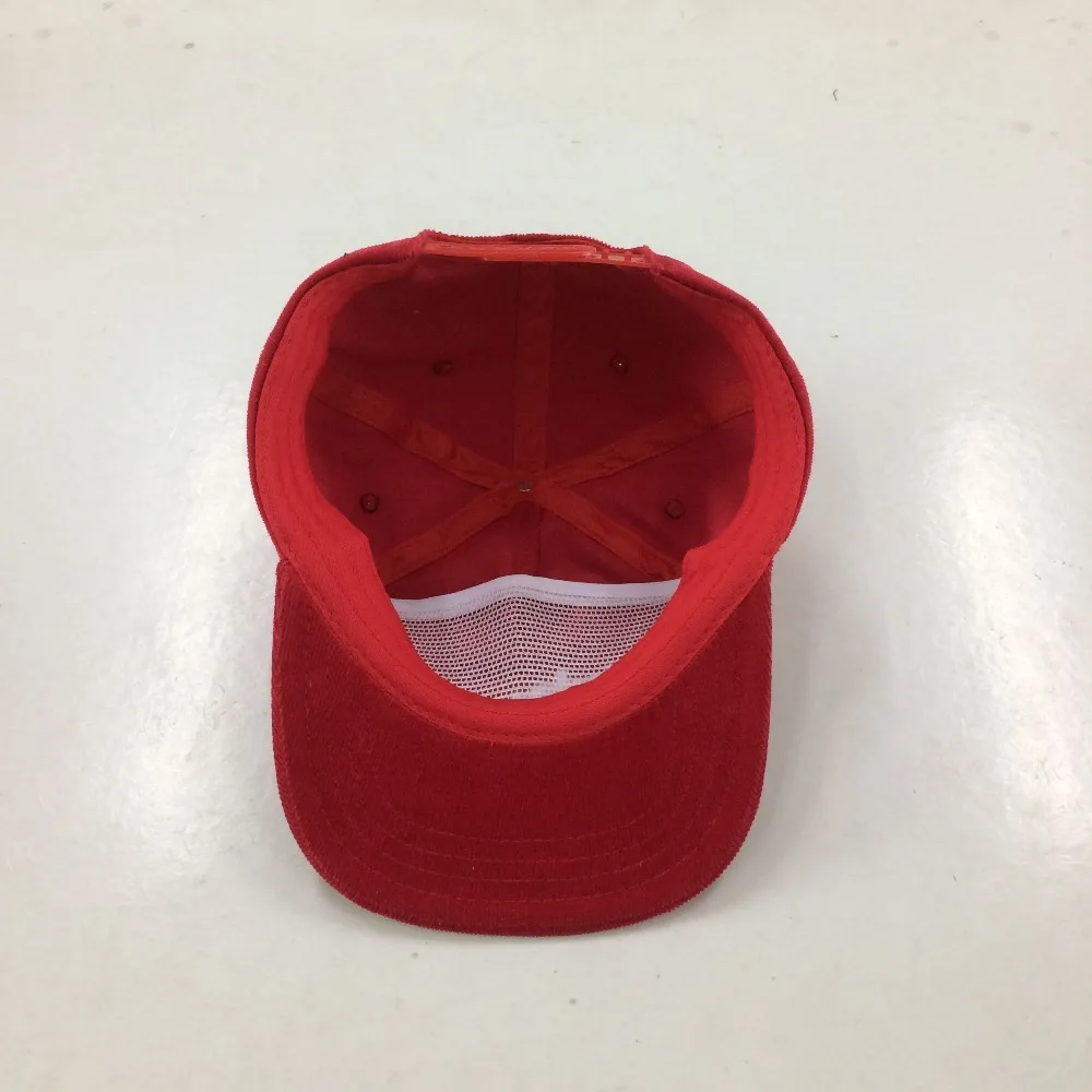 Custom Vintage Unstructured Red Corduroy Hats for Men Women Embroidered with Logo Corduroy Snapback Hat Kids