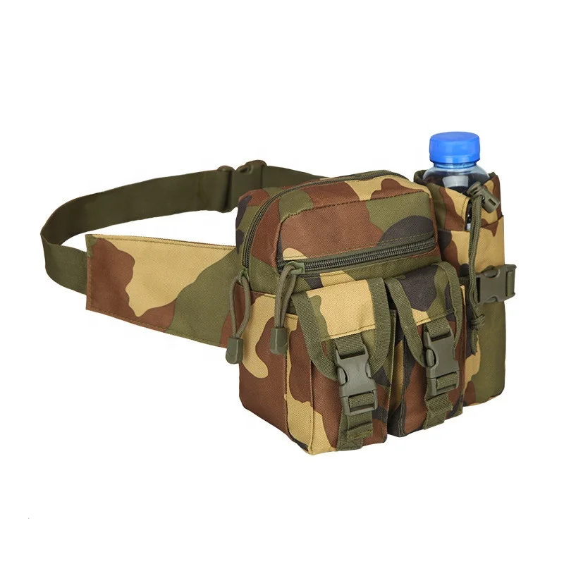 Camouflage Waist Pack Pouch With Water Bottle Pocket Holder Waterproof Molle Fanny Hip Belt Bag