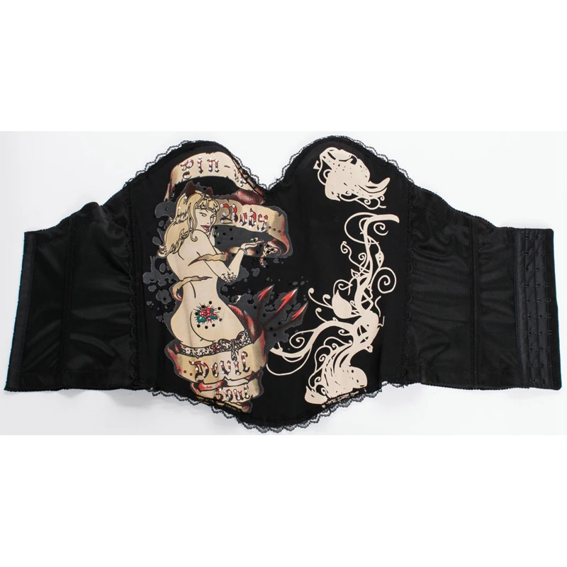 Burlesque Women Pin-Up Body Shaper Prints & Studded Cotton Bustier Sexy Corset Straps Espartilhos E Corpetes victorian corset
