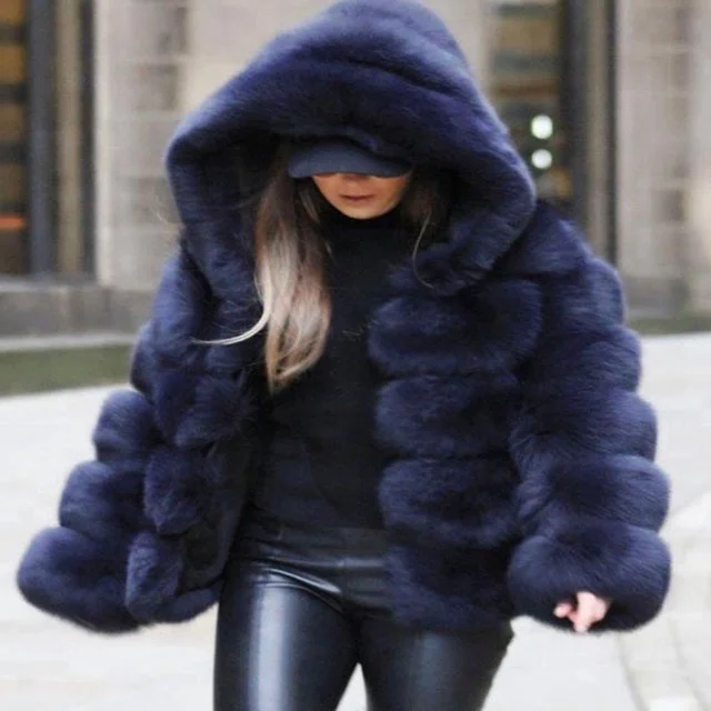 2019 Fashion Faux Fur Hooded Coat Winter Clothing For Women Fake Fox Fur Waistcoat &Jacket For Lady XXXL