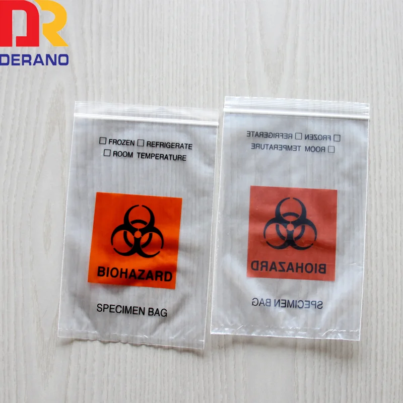 Derano Plastic 3 layer specimen biohazard bag kangaroo bag with punch biological laboratory biohazard specimen bags with pocket