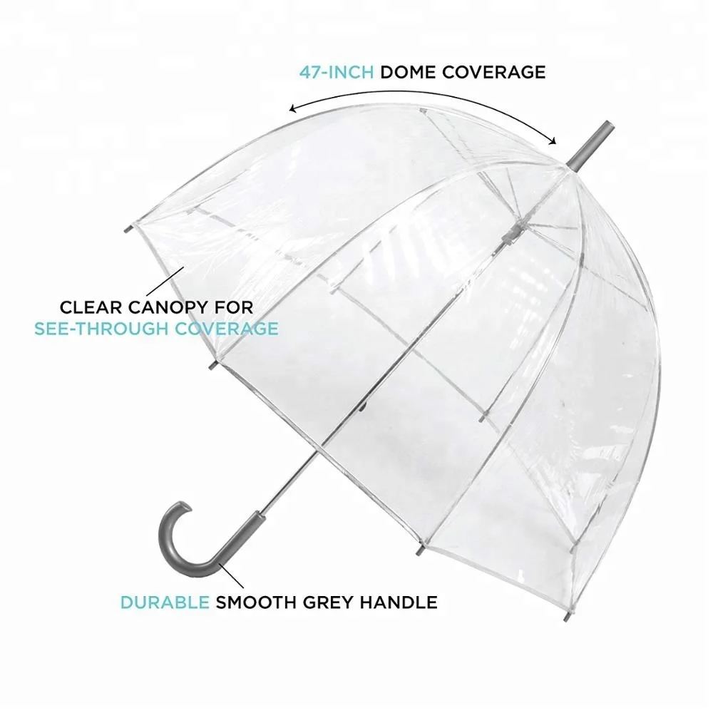 wholesale cheap pvc custom printing rain straight fashion transparent clear umbrella for wedding
