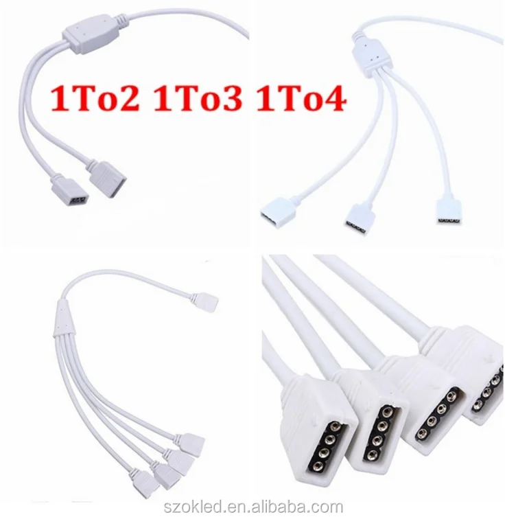 4-контактный RGB-кабель со светодиодным разъемом, от 1 до 2 /1 до 3 /1 до 4 разъемов, 4-контактный разветвитель RGB-кабеля для RGB-ленты 3528/5050/3014