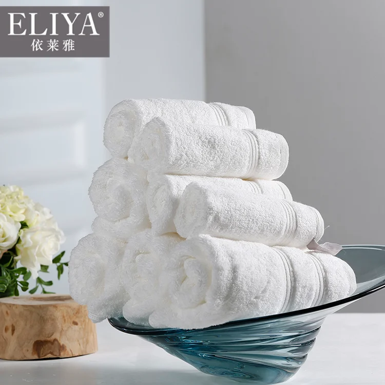 Luxury white color 5 star hilton hotel luqury bath towel set for hotel,hotel balfour spa towels with logo embossed
