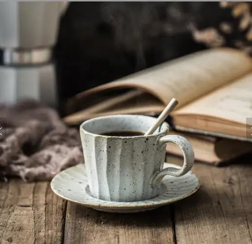 Japan Style Brief Pottery Cups and Mugs Handgrip Ceramic Coffee Mug with Tray Set Drinking Ceramic Coffee Cup and Mugs Saucer