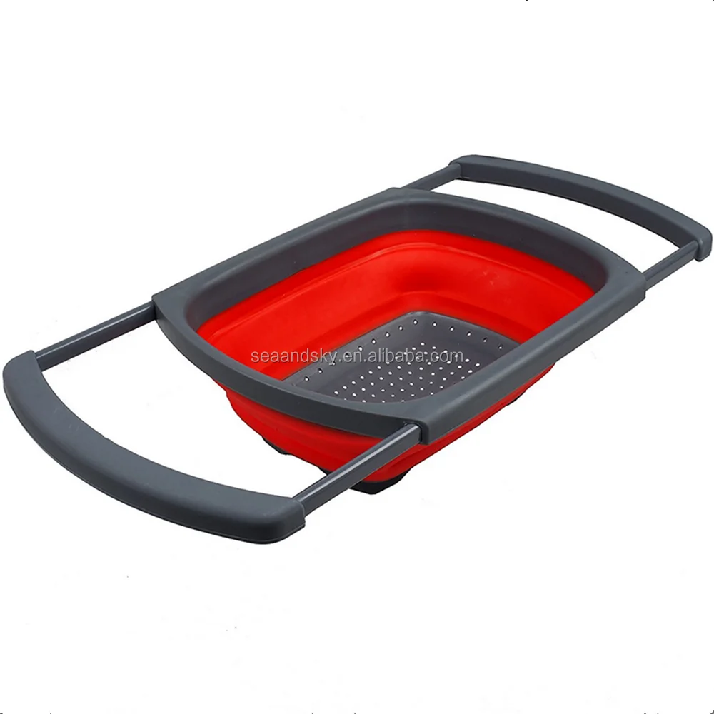 Складной дуршлаг для раковины, Силиконовый складной выдвижной фильтр для мытья фруктов и овощей