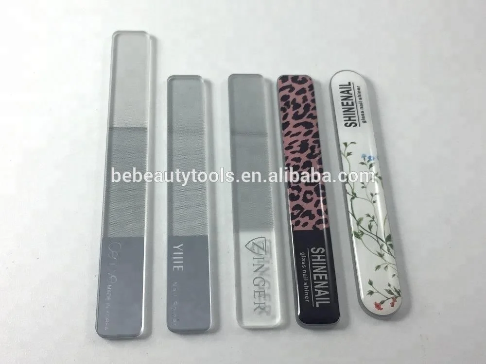 Tempered glass nail files buffer shiner, nano crystal manicure nail shiner with mirror, beauty nail polished files in PVC case