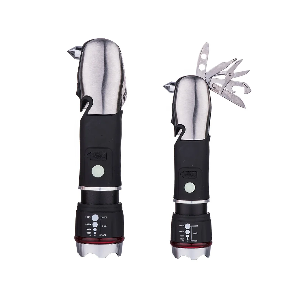 
USB Rechargeable Zoomable focus troch light water proof Multi-tools Flashlight For car emergency 