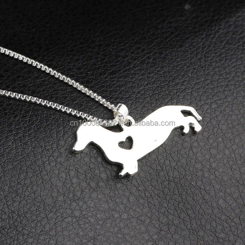 Pet Rescue Animal Lovers Jewelry Dachshund Necklace Silver Puppy Heart Cut Off Dog Breed Pet Memorial Charms