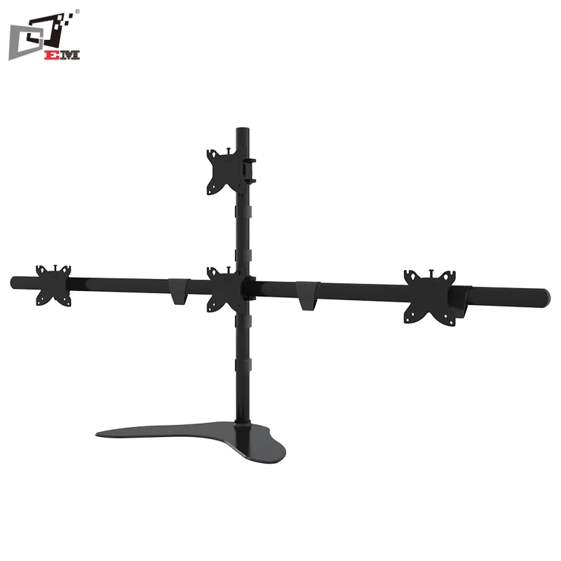 Free Standing Aluminum LCD Monitor Arm Stand Quad Monitor Mount With Triangle Base Plate