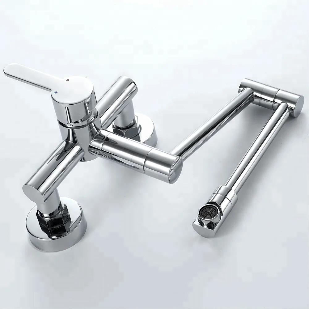 HIDEEP Wall Mount Brass Chrome/Black Kitchen Sink Folding Faucet Hot and Cold Water Tap