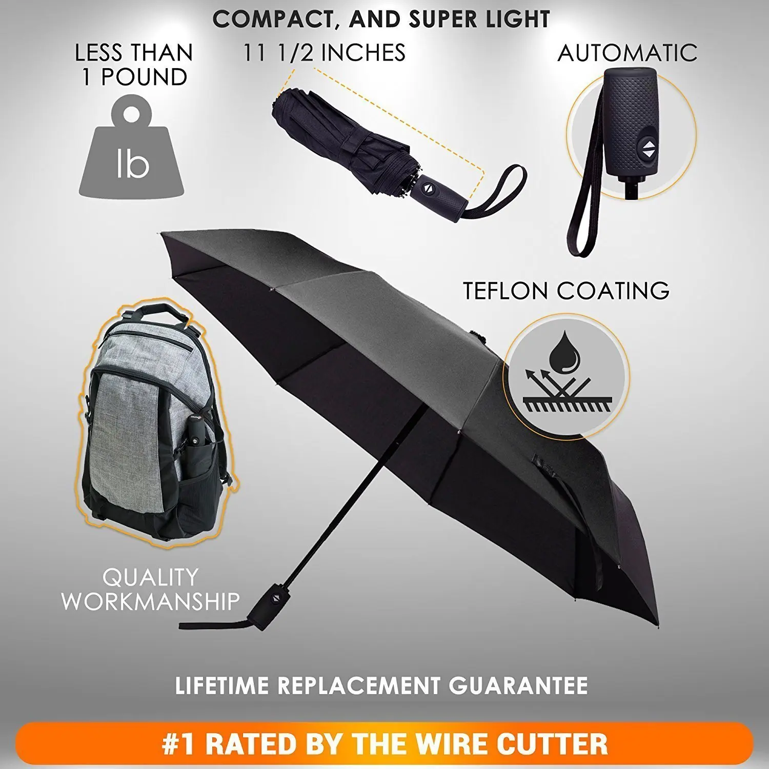 Best selling standard size black auto open close travel 3 folding umbrella for rain