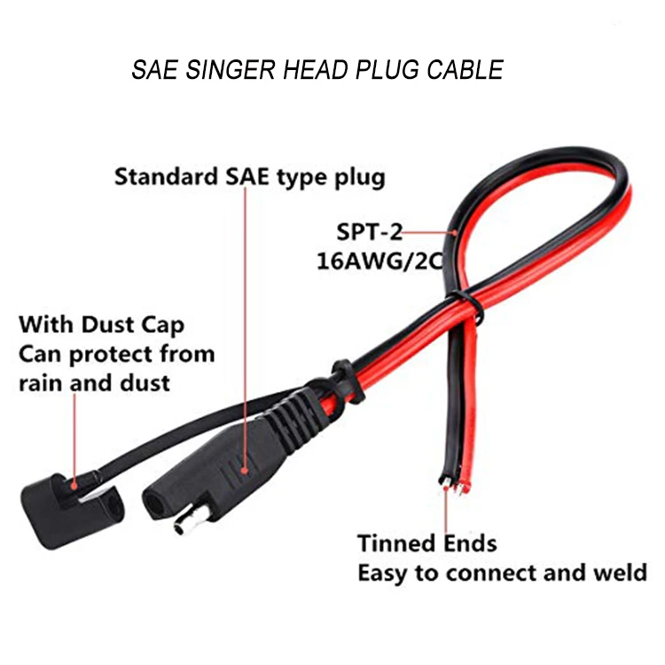 12-36V 16AWG  2Pin SAE to SAE Connector Extension black Cable with DustCap