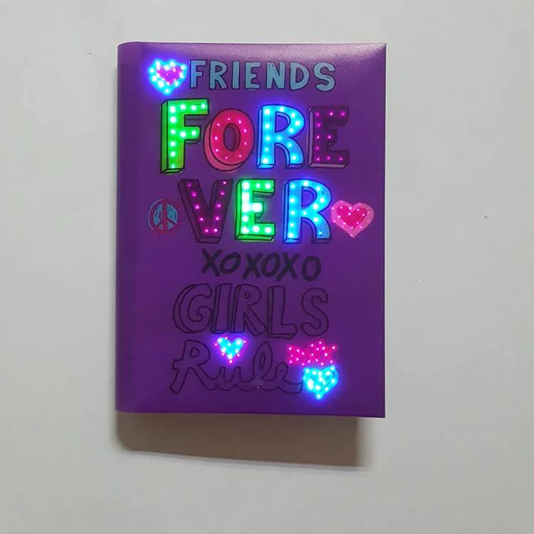 Custom shiny led light stationery personalised kids journal / diary notebook hardcover with button