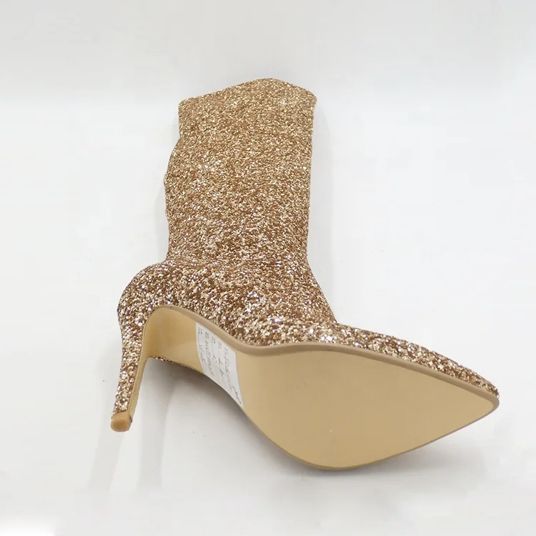Customized Stiletto Thigh High Glitter Gold Color Knee High 2021 Sequin Shimmer Crystal Ladies Knee High Clear Thigh Boots Shoes