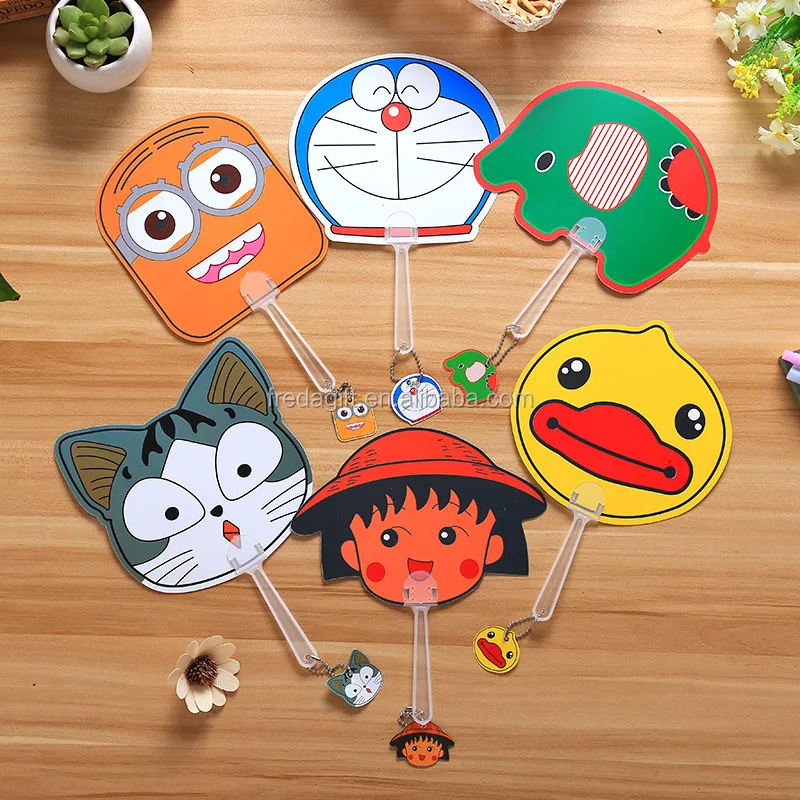 
OEM logo printing pp fan cartoon advertising Cheap PP/PVC plastic hand fan 
