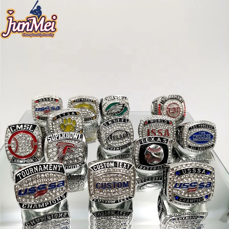 Cheap customized logo baseball softball basketball football tournaments championship rings size 6 to size 15