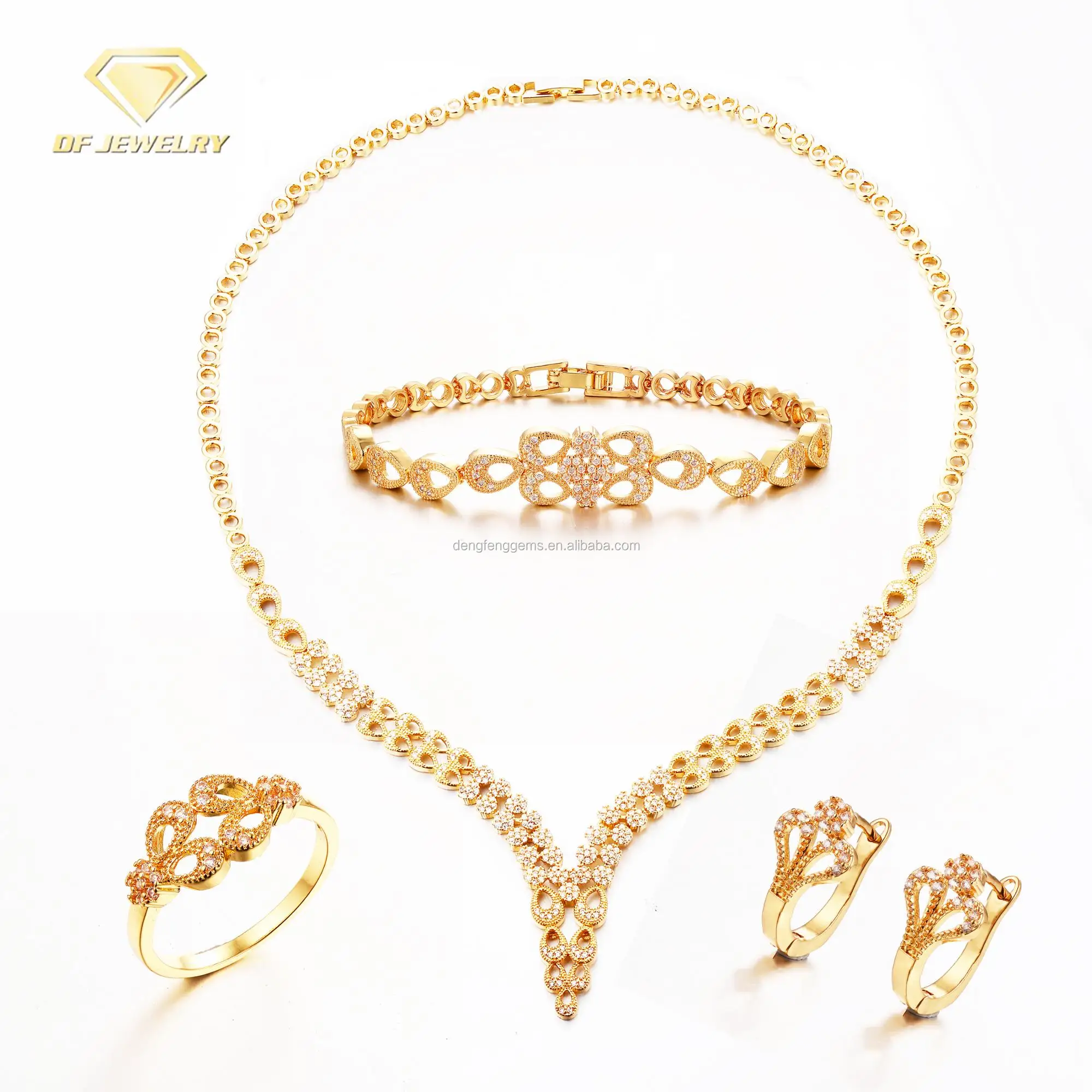 Brazil Latest Gold Luxury Brass Wedding Stones Jewelry Set