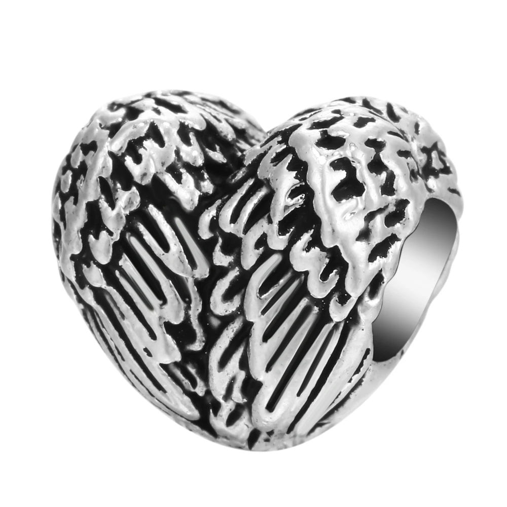 Бусины-шармы в форме сердца крыла металлические бусины с большим отверстием для изготовления ювелирных изделий под заказ античный Серебристый цинковый сплав модный