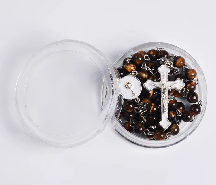 
Popular Religious Gift Transparent Round Shape Box Saint Picture Rosary Necklace Boxes 
