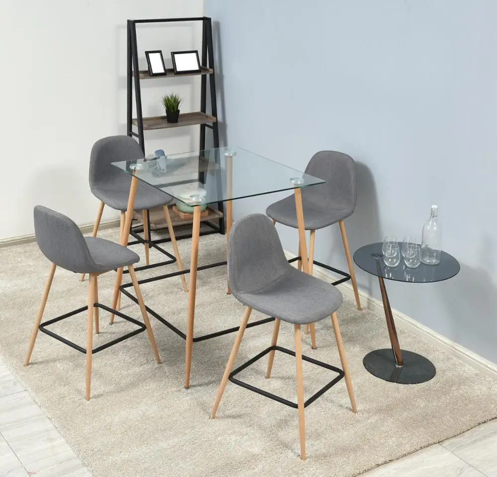 
 Современный уличный ночной клуб из закаленного стекла с металлической рамой, барный стол и стулья, Набор стульев, сделано в Китае  