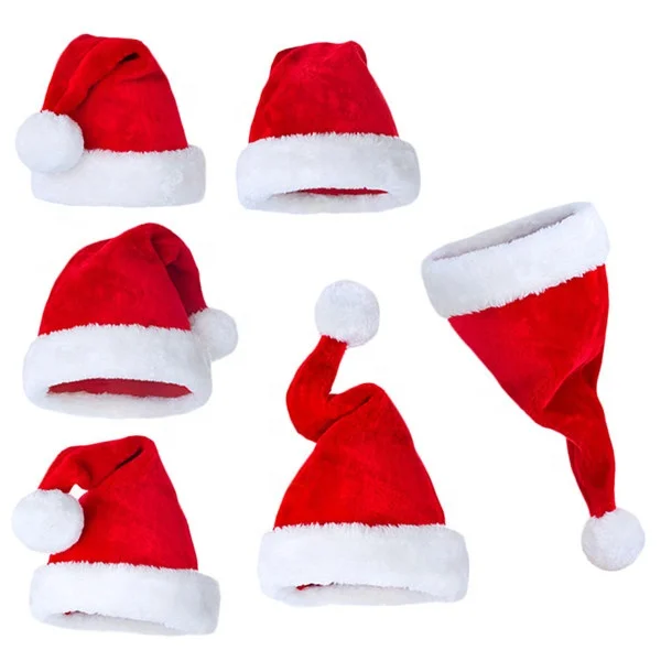 Fashion Cheap Plush Christmas Cap Santa Claus Hat With PomPom Wholesale Handmade Custom LOGO Soft Toy Christmas Hat Headband