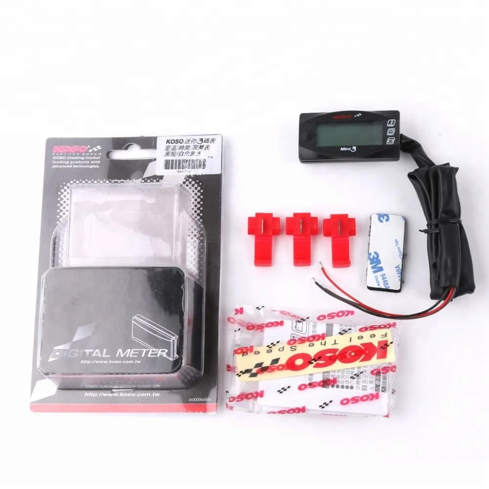 KOSO Mini Style Instruction LED Display Meter KOSO MINI 3 (Water Temp+Time+Volt Meter) for Racing and Scooter Bike