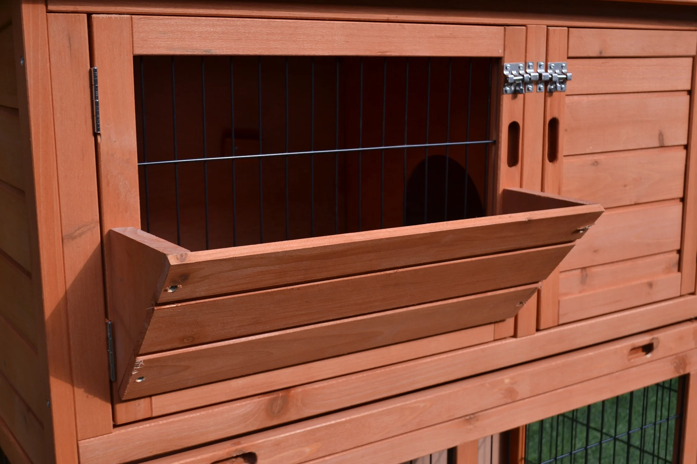 Two story wooden rabbit hutch