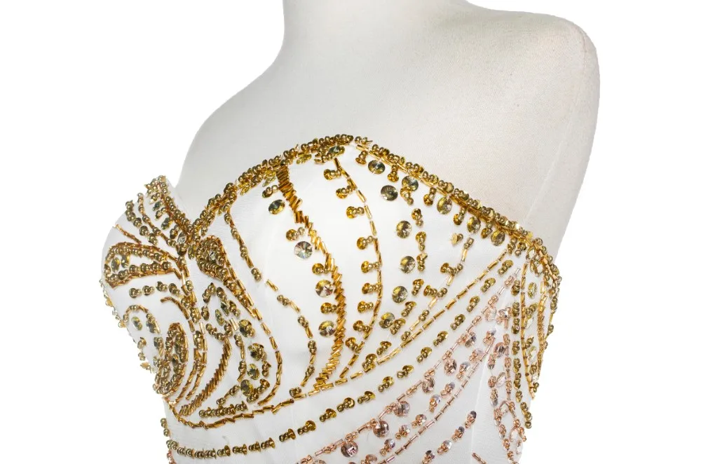 Luxury Beaded Elegant White Mermaid Sweetheart Strapless  Evening Dress